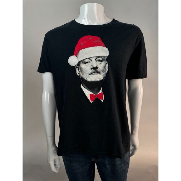 Anvil Ring Spun Bill Murray Santa Holiday TShirt Lg Black Cotton - Picture 1 of 16